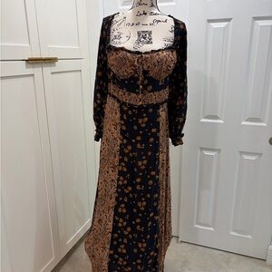 Free People Black and Brown Floral Maxi Dress